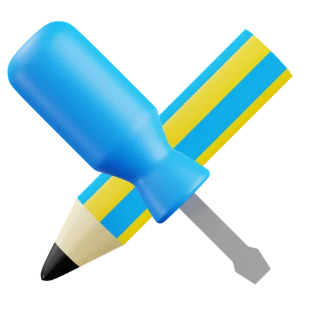 Pencil and Screwdriver  3D Icon