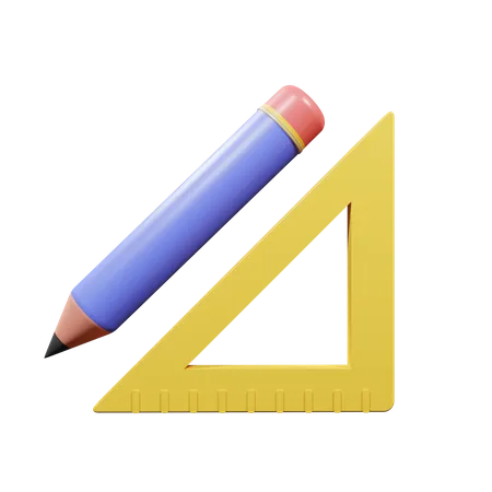 Pencil And Set Square  3D Illustration