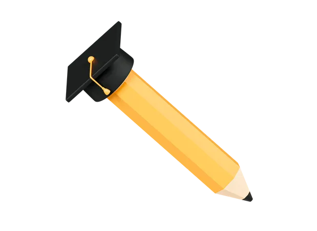 3 D Yellow Pencil With Graduation Cap 3D Icon