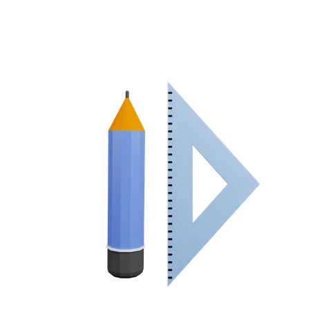 Pencil With Ruler  3D Illustration