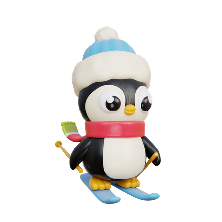 Penguin Doing Ice Skating  3D Illustration