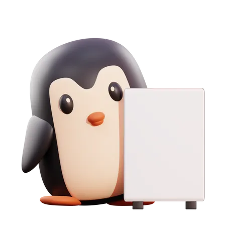 Penguin Holding Placard  3D Illustration