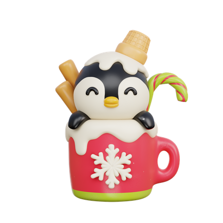 Penguin In Cup  3D Illustration