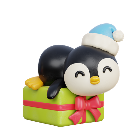 Penguin on Present  3D Illustration