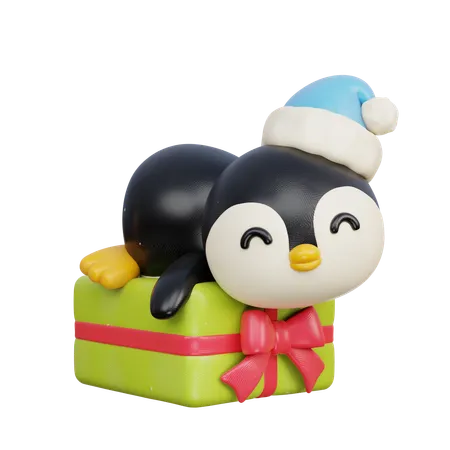 Penguin on Present  3D Illustration