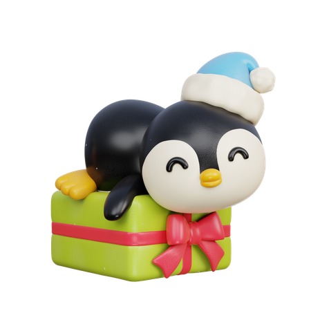 Penguin on Present  3D Illustration