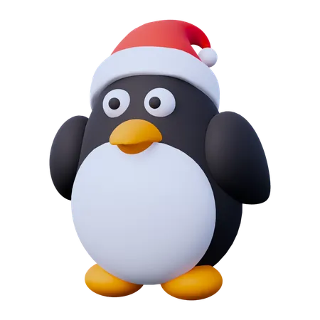 クリスマス帽子をかぶったペンギン  3D Icon