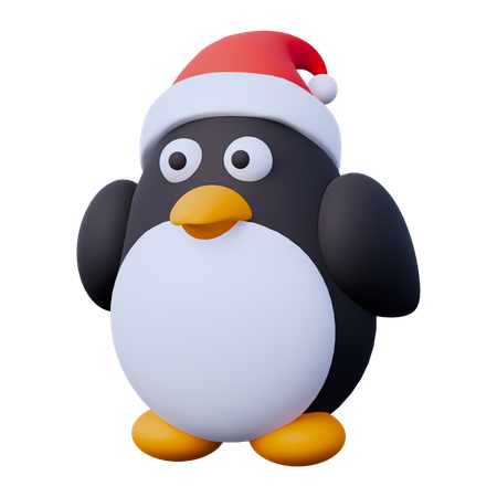 Penguin with Christmas Hat  3D Icon