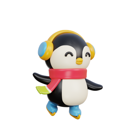 Penguin With Ice Skating  3D Illustration
