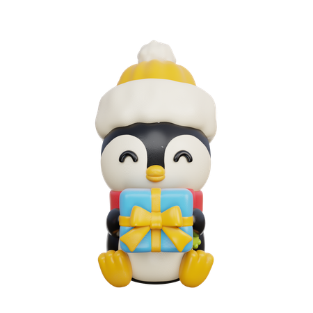 Penguin With Present  3D Illustration