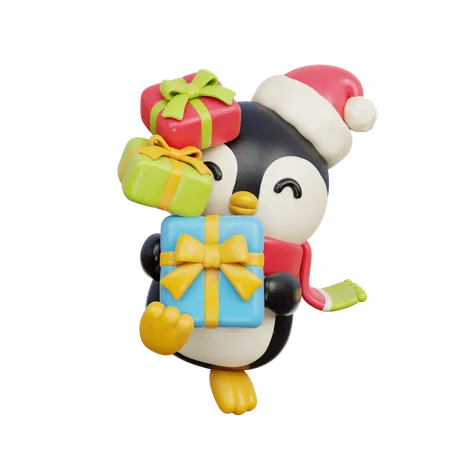 Penguin With Present  3D Illustration
