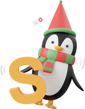 Penguin With S Alphabet Christmas Theme Elements 3 D Illustration 3D Icon