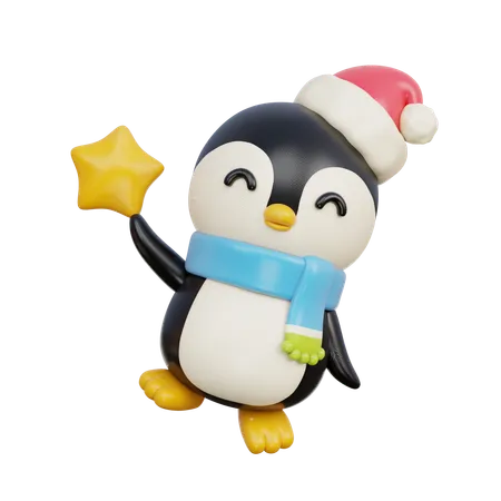 Penguin With Star  3D Illustration