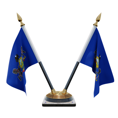 Pennsylvania Double Desk Flag Stand  3D Illustration