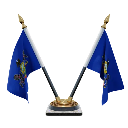 Pennsylvania Double Desk Flag Stand  3D Illustration