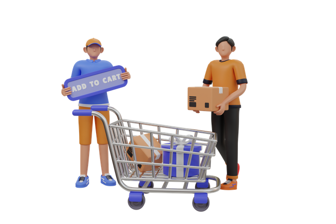 People add product to cart  3D Illustration