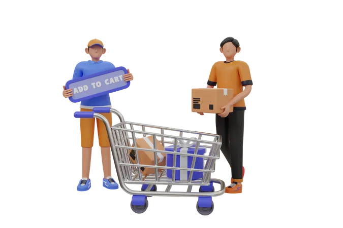 People add product to cart  3D Illustration