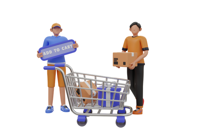 People add product to cart 3D Illustration