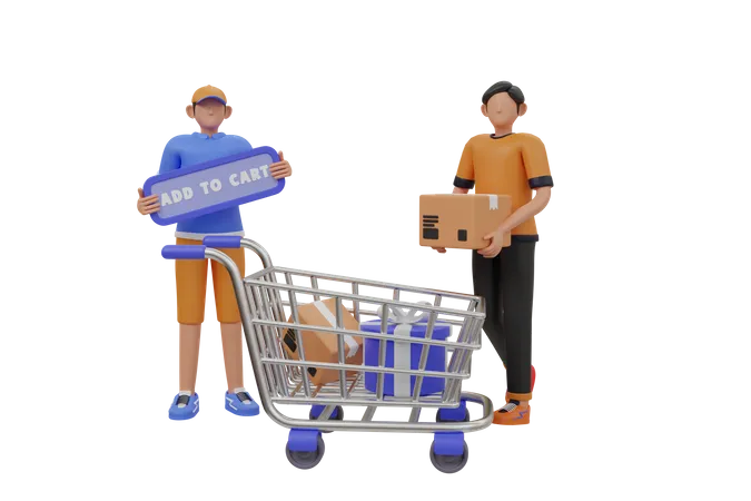 People add product to cart 3D Illustration