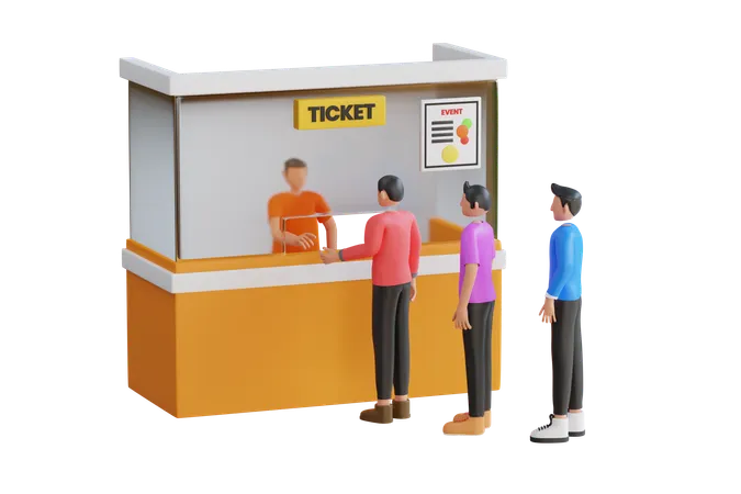 3 D Illustration Of People Stand In Line To Buy A Ticket At Counter People Buy Ticket 3 D Illustration 3D Illustration