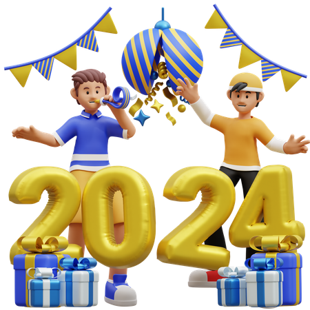 People Celebrating New Year Party  3D Illustration