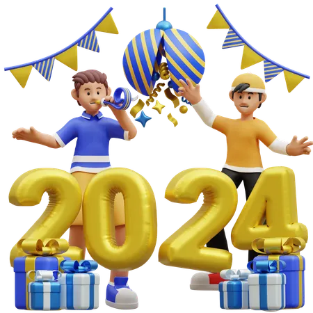 People Celebrating New Year Party  3D Illustration