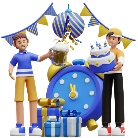 People Celebrating New Year Together  3D Illustration