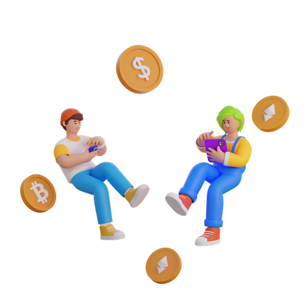 People Doing Bitcoin Trading  3D Illustration