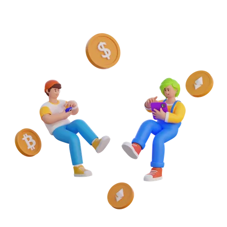 People Doing Bitcoin Trading  3D Illustration