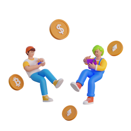People Doing Bitcoin Trading  3D Illustration
