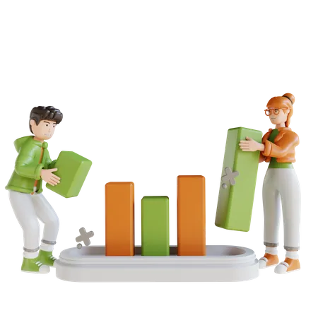 Business Man And Woman Analysis Chart  3D Illustration