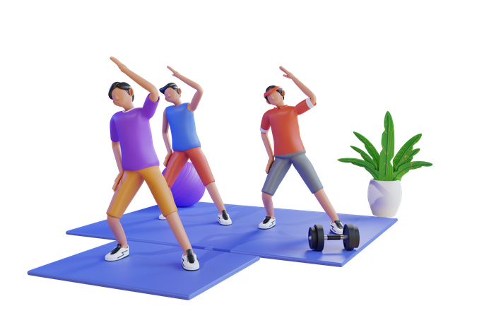 People doing exercise at gym  3D Illustration