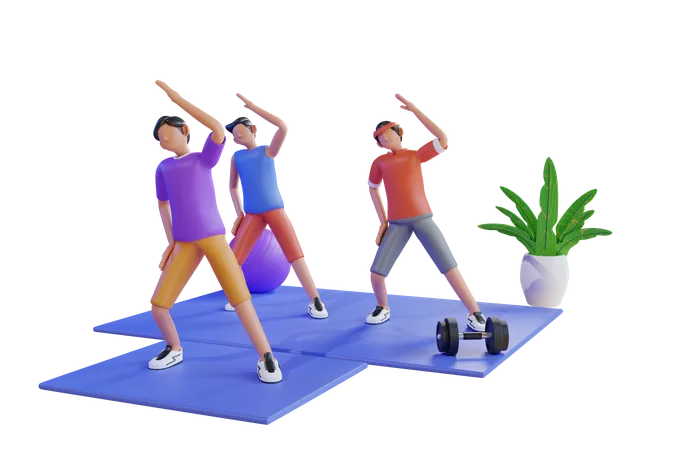 People doing exercise at gym  3D Illustration