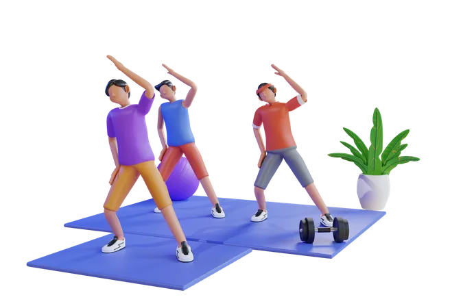 People doing exercise at gym 3D Illustration