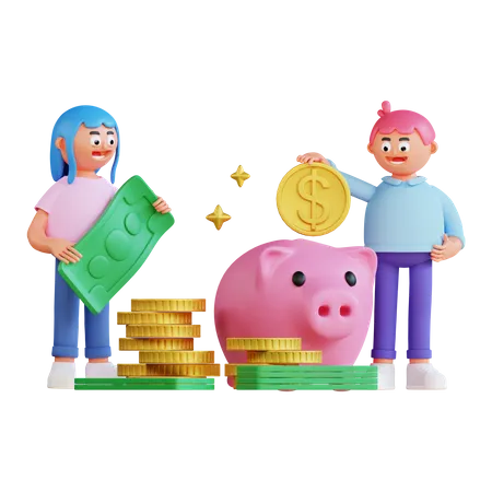 People doing money investment  3D Illustration