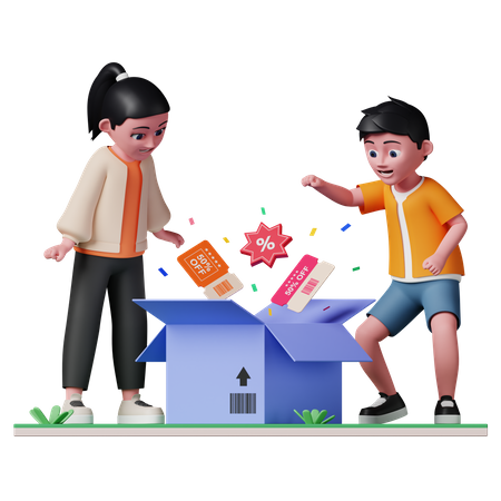 People getting discount coupon  3D Illustration