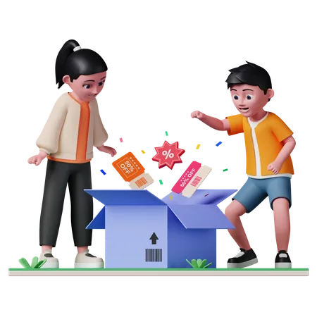 People getting discount coupon  3D Illustration