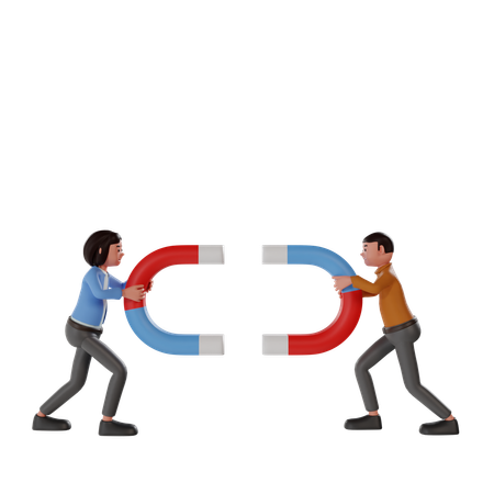 People Holding Magnet  3D Illustration