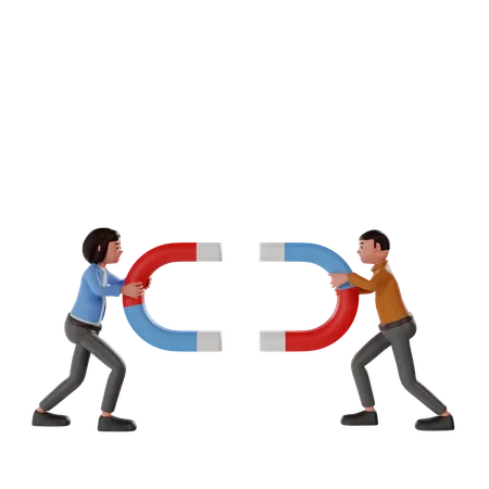 People Holding Magnet  3D Illustration