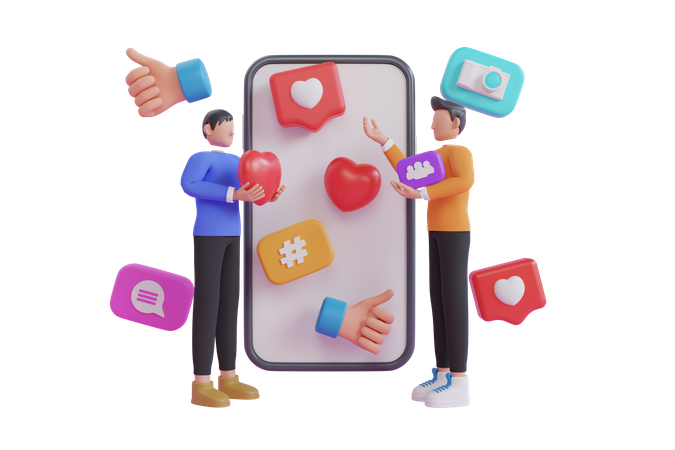 People interact with people through social network  3D Icon