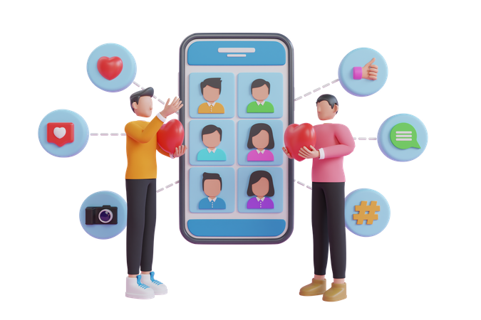 People interaction between people through social networks  3D Icon