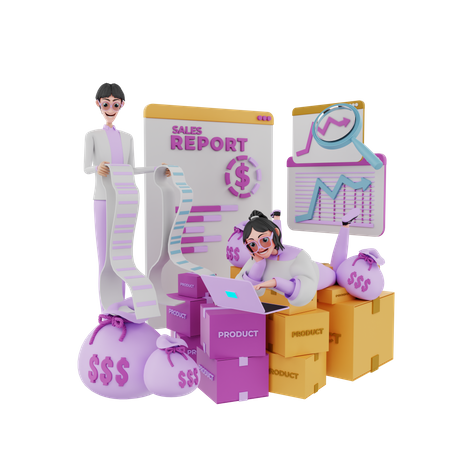 People making product report  3D Illustration