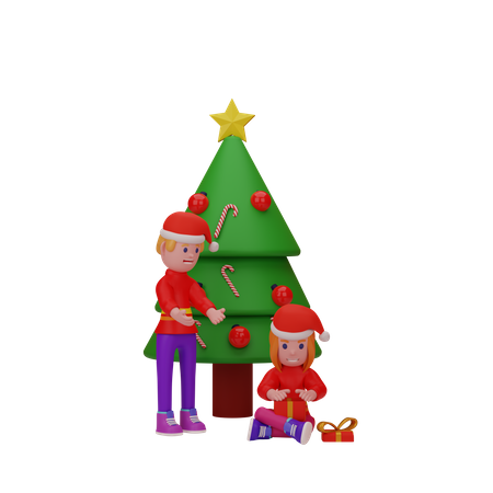 People Open Christmas Gift 3D Illustration