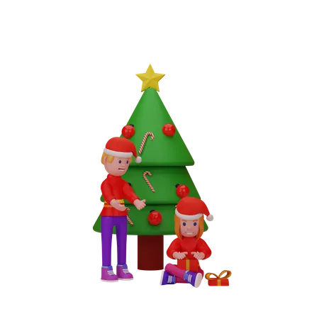 People Open Christmas Gift 3D Illustration