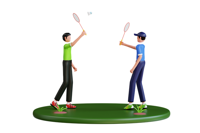 People Playing Badminton In Public Park  3D Illustration