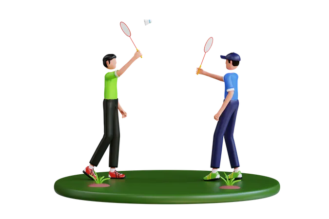 People Playing Badminton In Public Park  3D Illustration