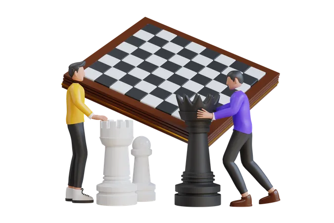 People Playing Chess  3D Illustration