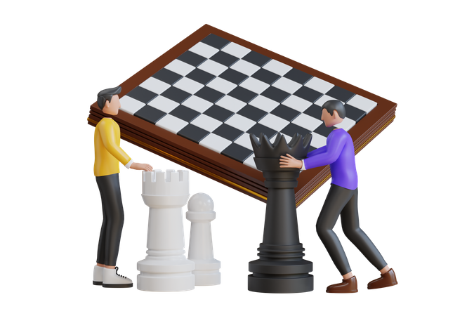 People Playing Chess 3D Illustration
