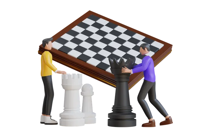 People Playing Chess 3D Illustration