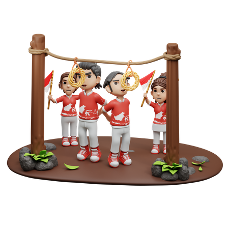 People Playing Makan Kerupuk Game  3D Icon